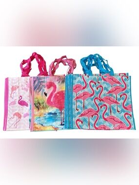 NEW Lot of 13 TJ Maxx Flamingo Reusable Tote Bags Beach Shopping Grocery